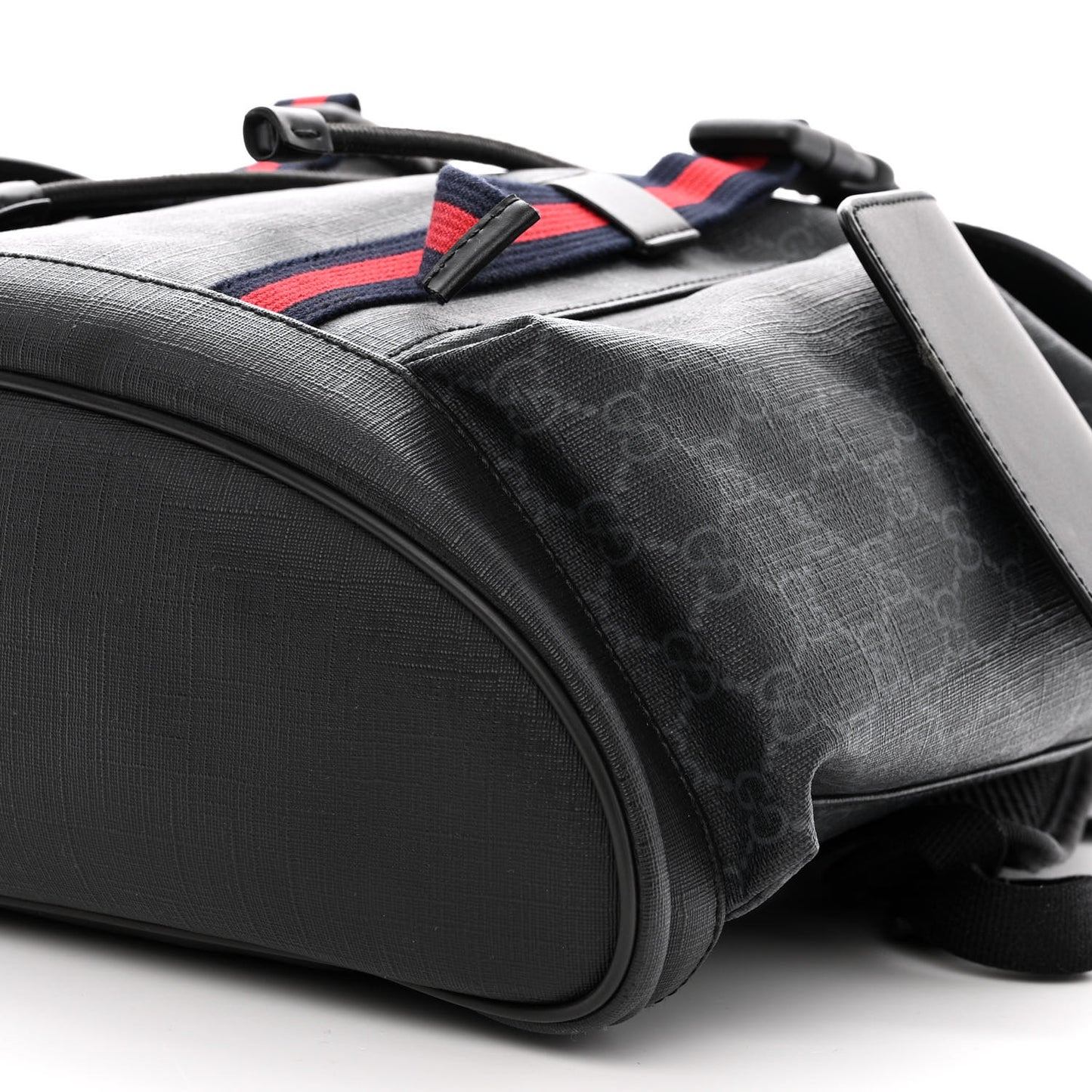 Soft GG Supreme Monogram Calfskin Web Double Buckle Backpack Black