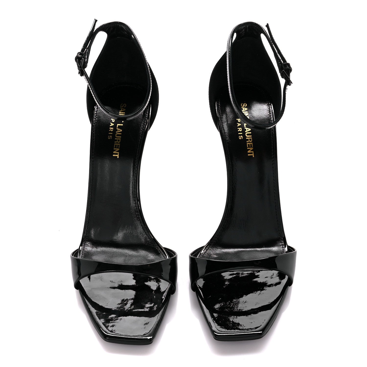 Saint Laurent Patent Calfskin Bea 90 Ankle Strap Sandals 40 Black 2 of 8