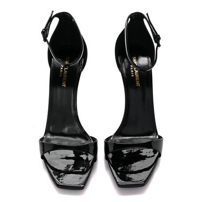 Saint Laurent Patent Calfskin Bea 90 Ankle Strap Sandals 40 Black 2 of 8