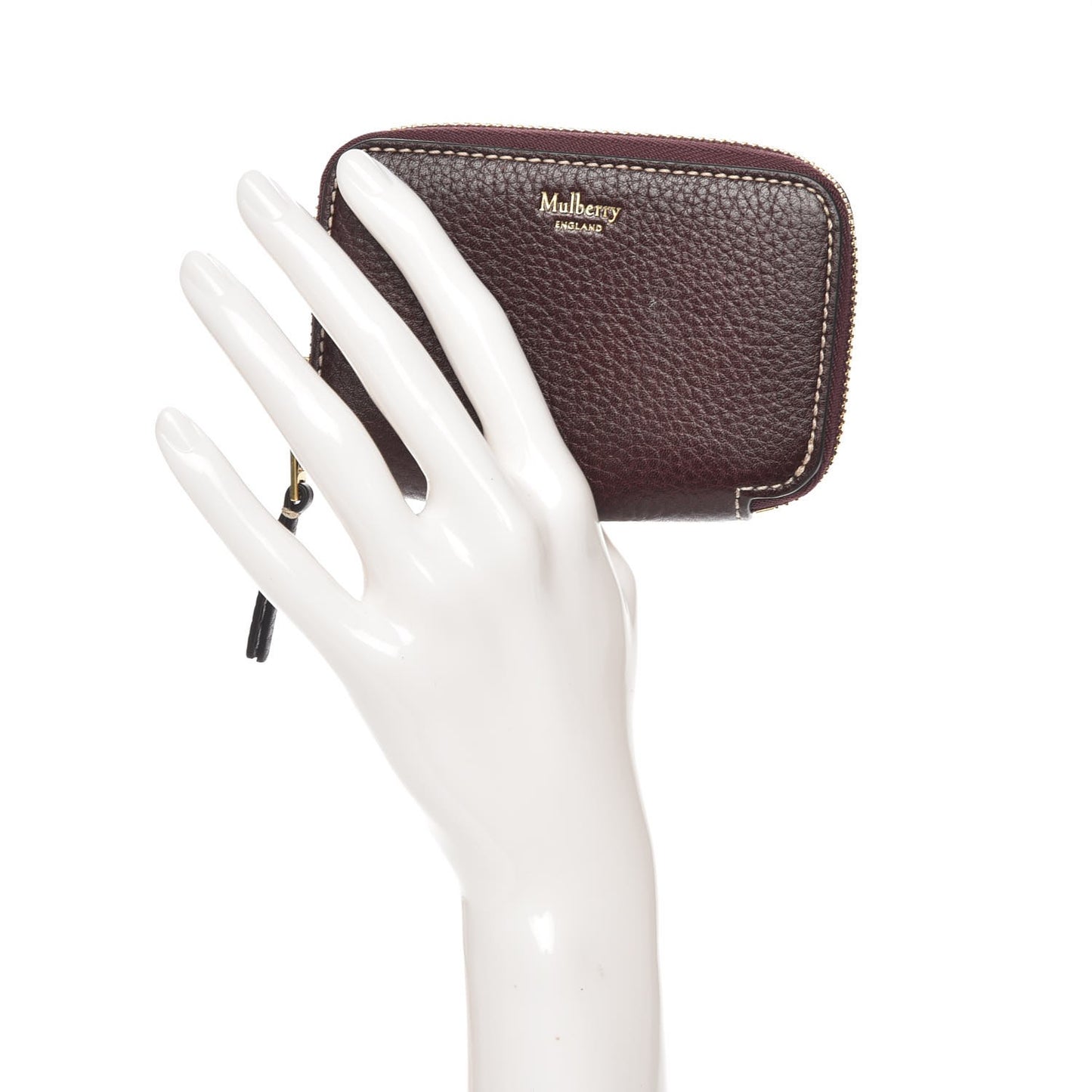 Small Classic Grain Zip Around Purse Burgundy