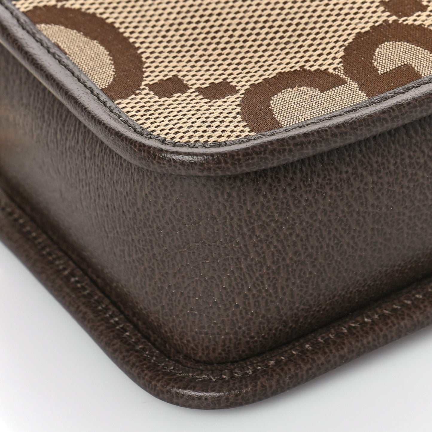 Monogram Jumbo GG Textured Dollar Calfskin Web Mini Crossbody Bag Camel Ebony New Acero