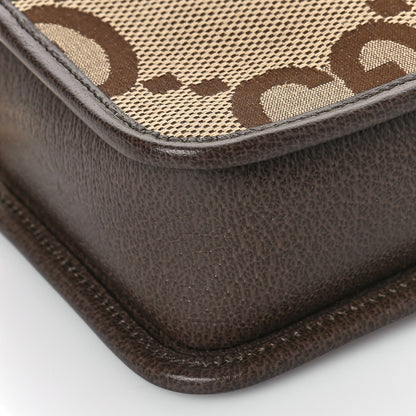 Gucci Monogram Jumbo GG Textured Dollar Calfskin Web Mini Crossbody Bag Camel Ebony New Acero 7 of 9