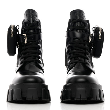 Prada Spazzolato Rois Nylon Metal Triangle Logo Monolith Pouch Pocket 55mm Boots 38.5 Black 2 of 14