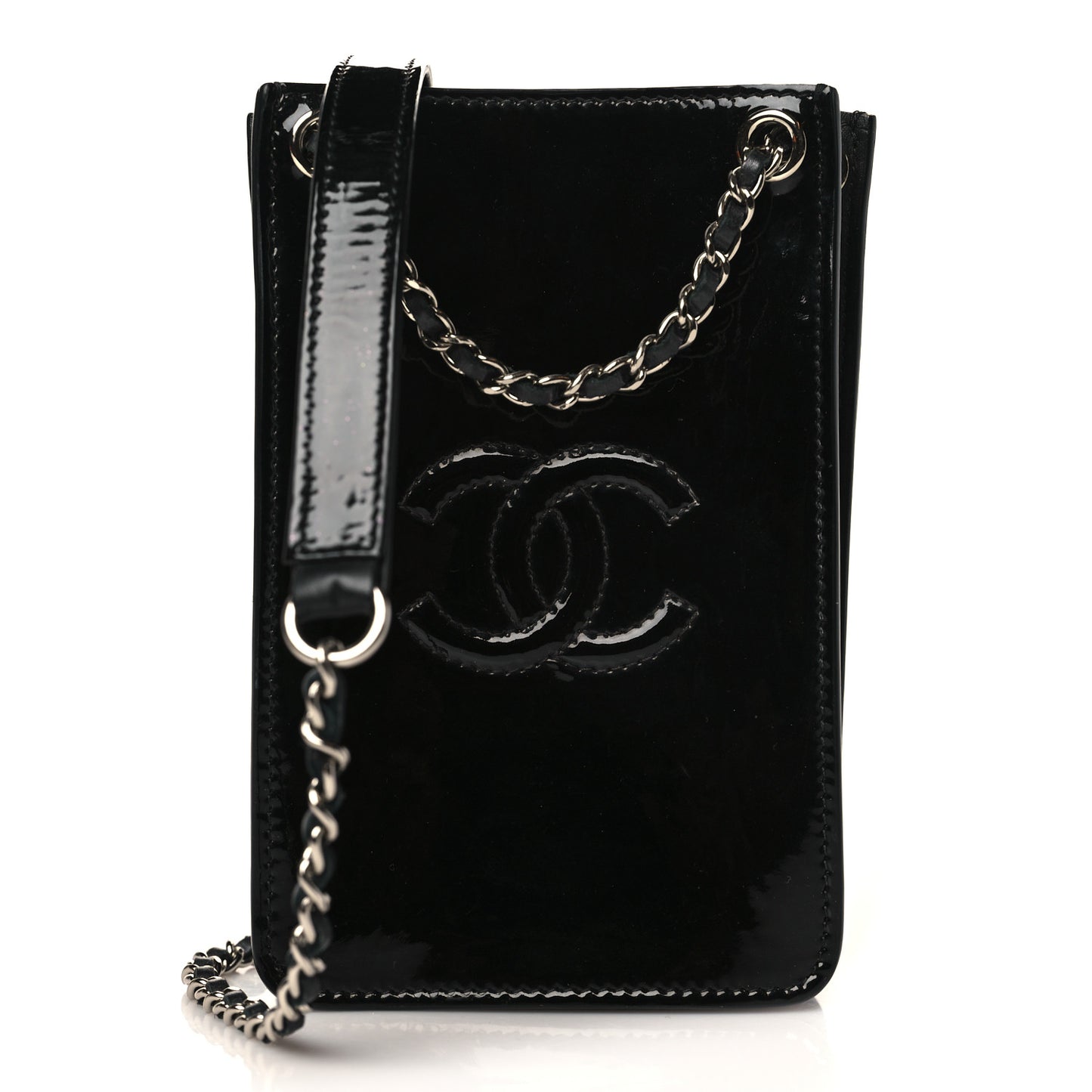 Patent CC Phone Holder Crossbody Black