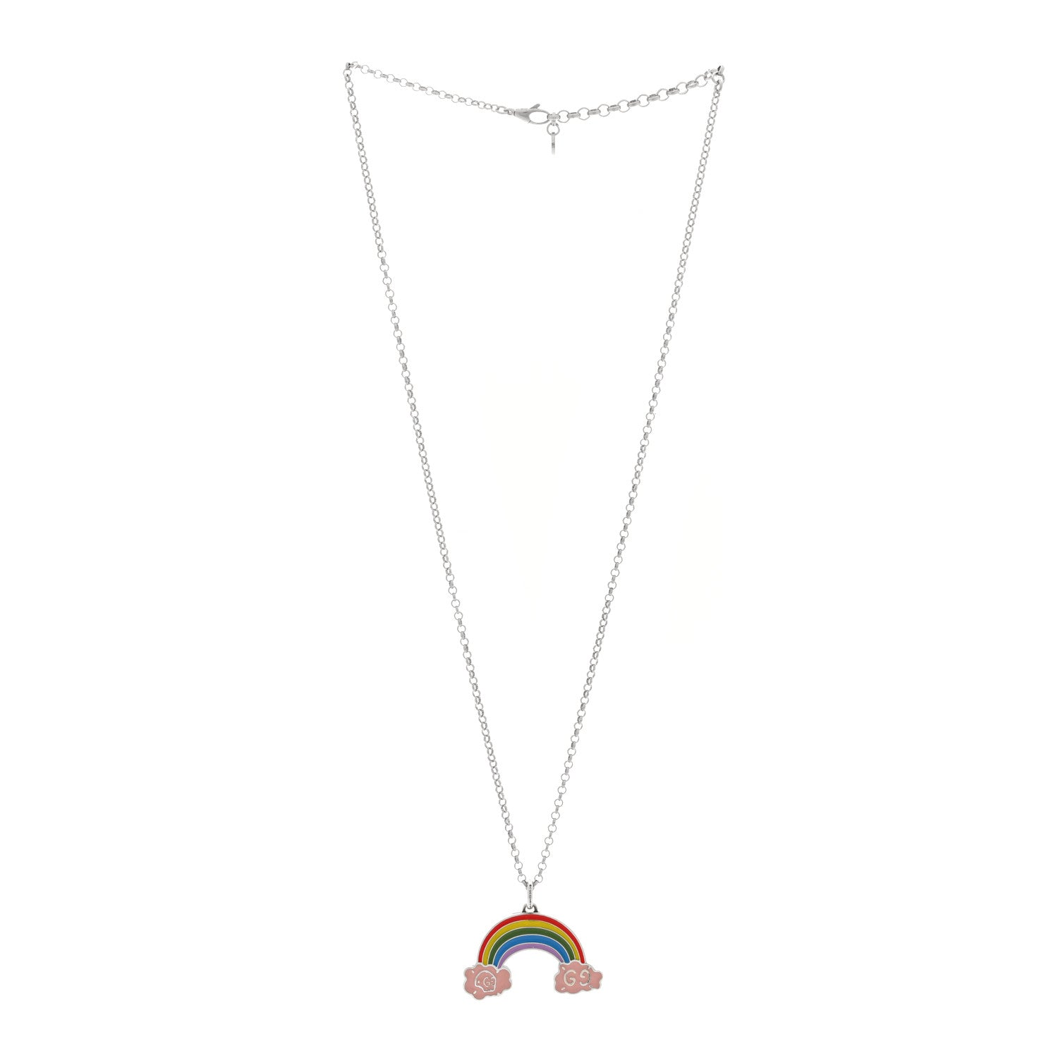Gucci Sterling Silver Enamel GucciGhost Rainbow Pendant Necklace 3 of 4