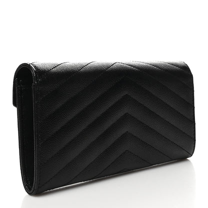 Saint Laurent Grain De Poudre Matelasse Chevron Monogram Flap Wallet Black 3 of 10