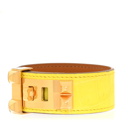 Hermes Matte Niloticus Crocodile Collier de Chien CDC 24 Bracelet T3 Jaune Citron 1 of 6
