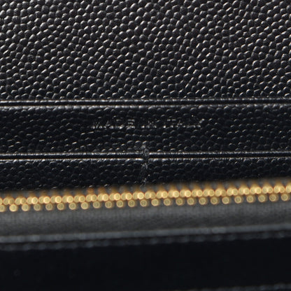 Saint Laurent Grain De Poudre Matelasse Chevron Monogram Chain Wallet Black 7 of 8