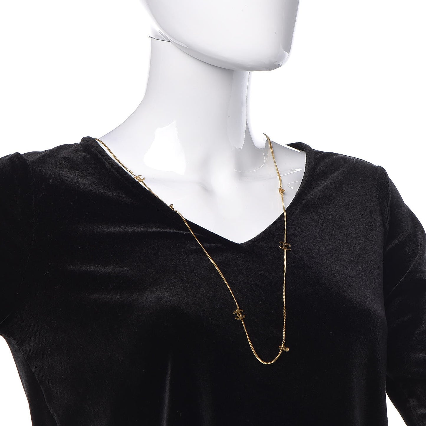 Stone CC Long Chain Necklace Gold
