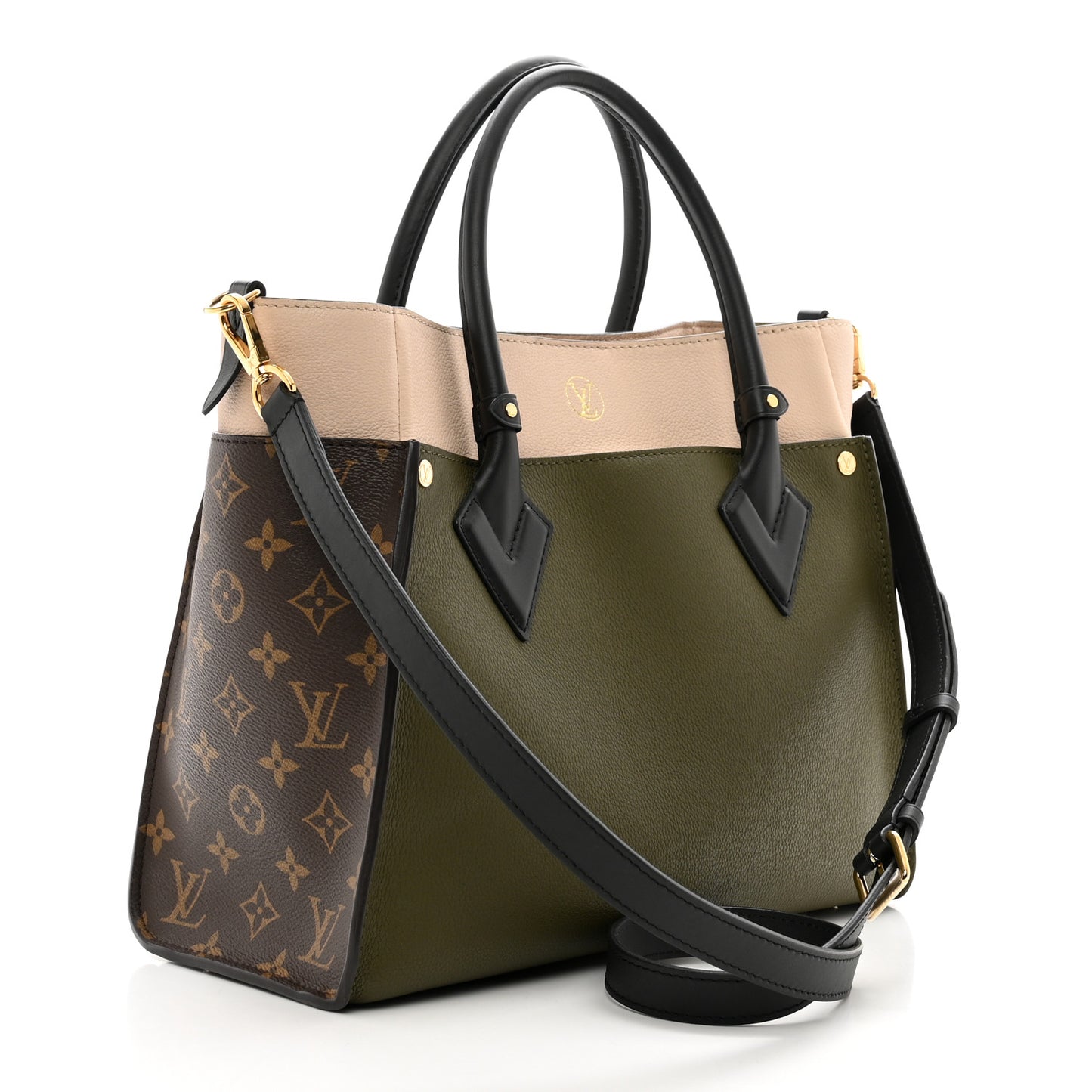 Calfskin Monogram On My Side MM Laurier Green Toffee Latte Beige