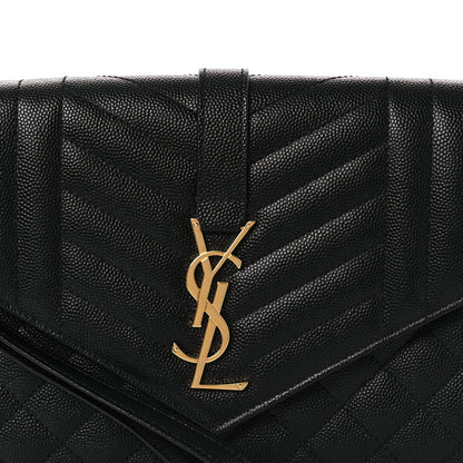 Saint Laurent Grain De Poudre Textured Mixed Matelasse Triquilt Monogram Clutch Black 8 of 12