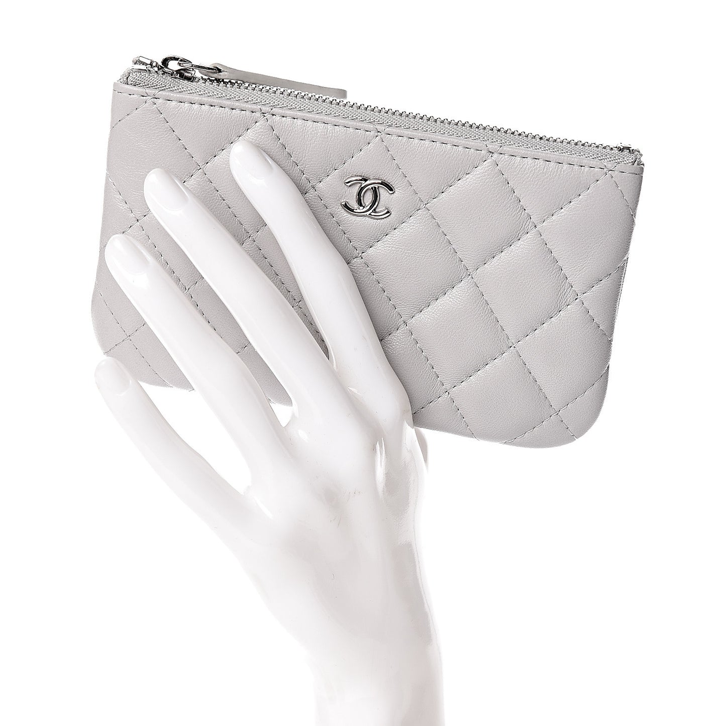 Lambskin Quilted Small Cosmetic Case Light Grey