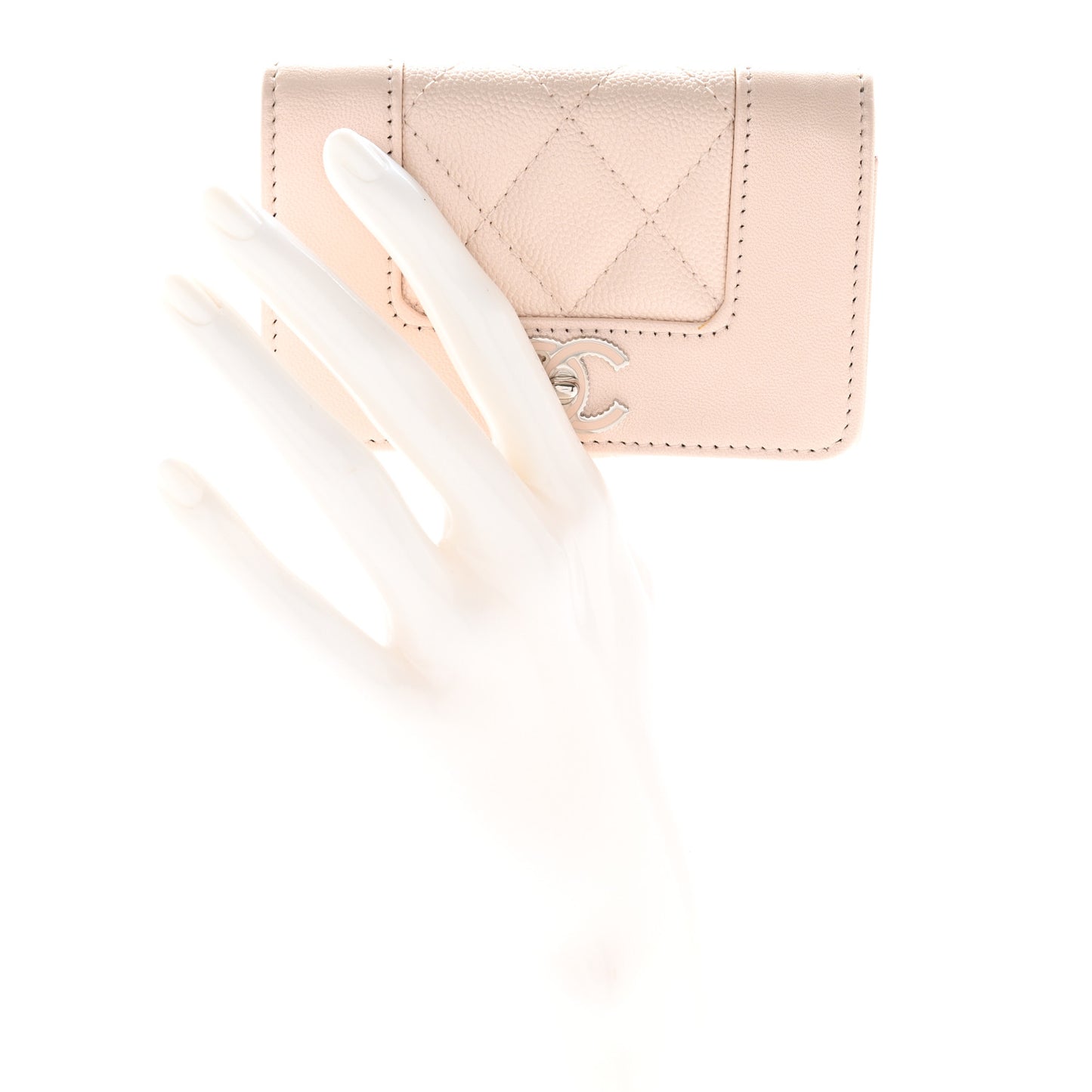 Caviar Quilted Vintage Mademoiselle Flap Card Holder Beige