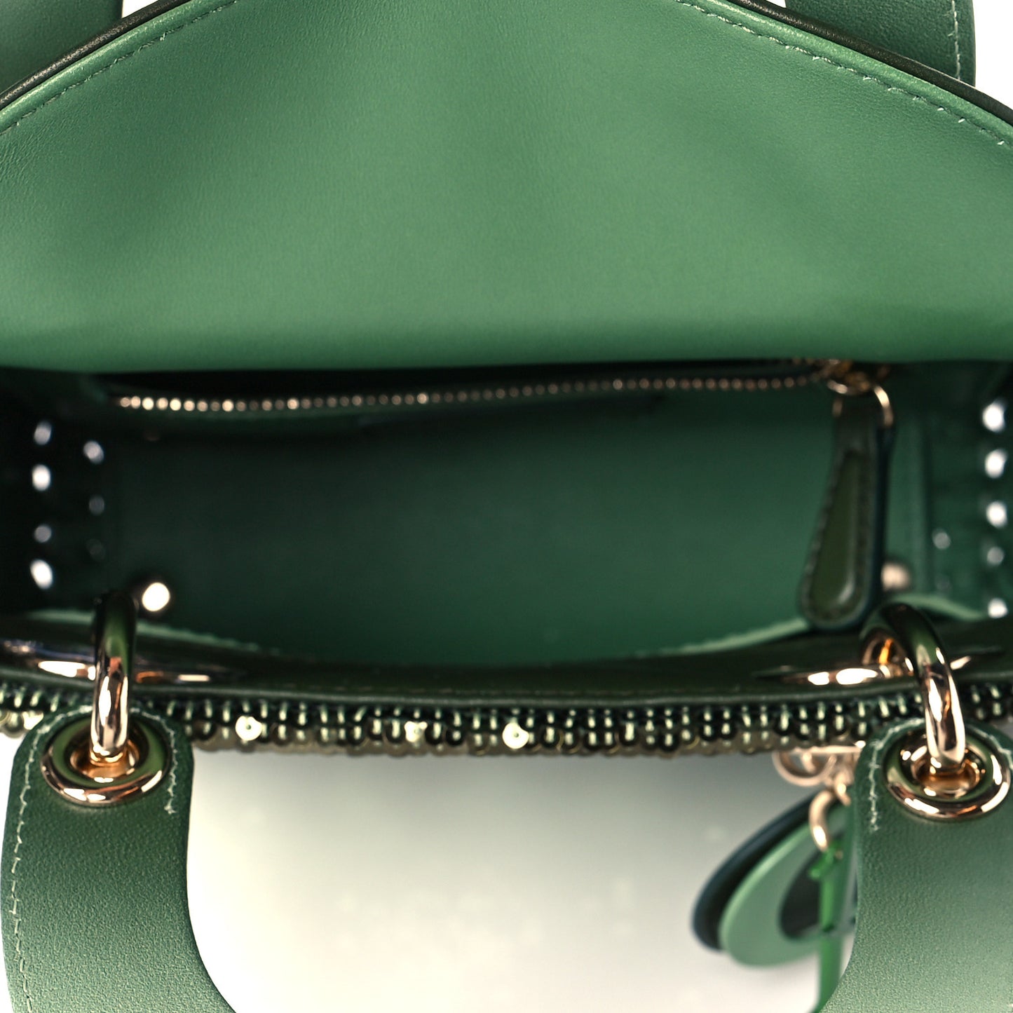 Calfskin Sequin Gradient Stitched Mini Lady Dior Green