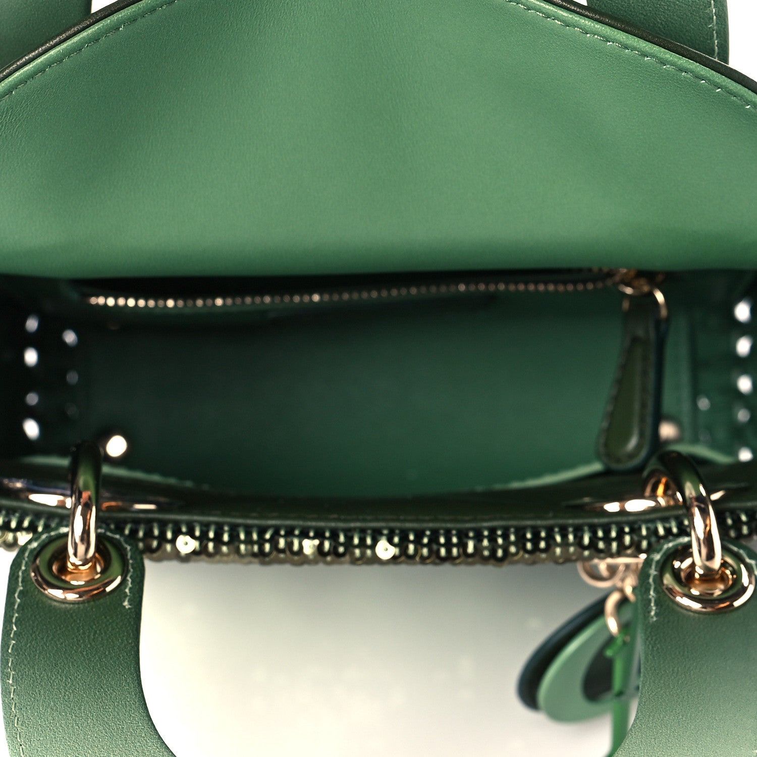 Christian Dior Calfskin Sequin Gradient Stitched Mini Lady Dior Green 5 of 13