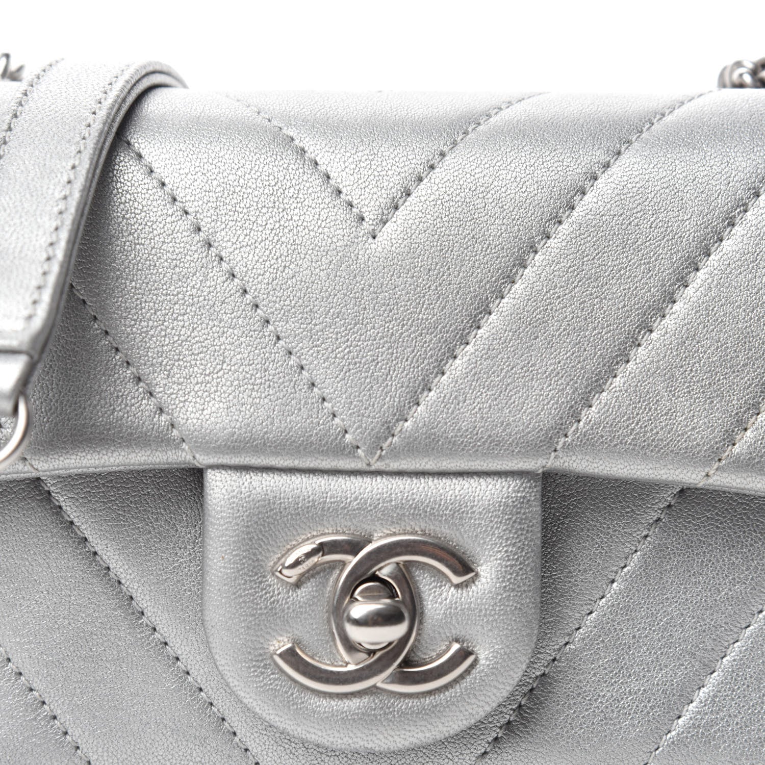 Chanel Metallic Lambskin Chevron Quilted Mini Flap Silver 10 of 10