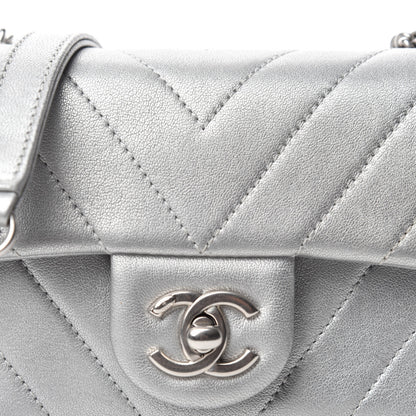 Chanel Metallic Lambskin Chevron Quilted Mini Flap Silver 10 of 10