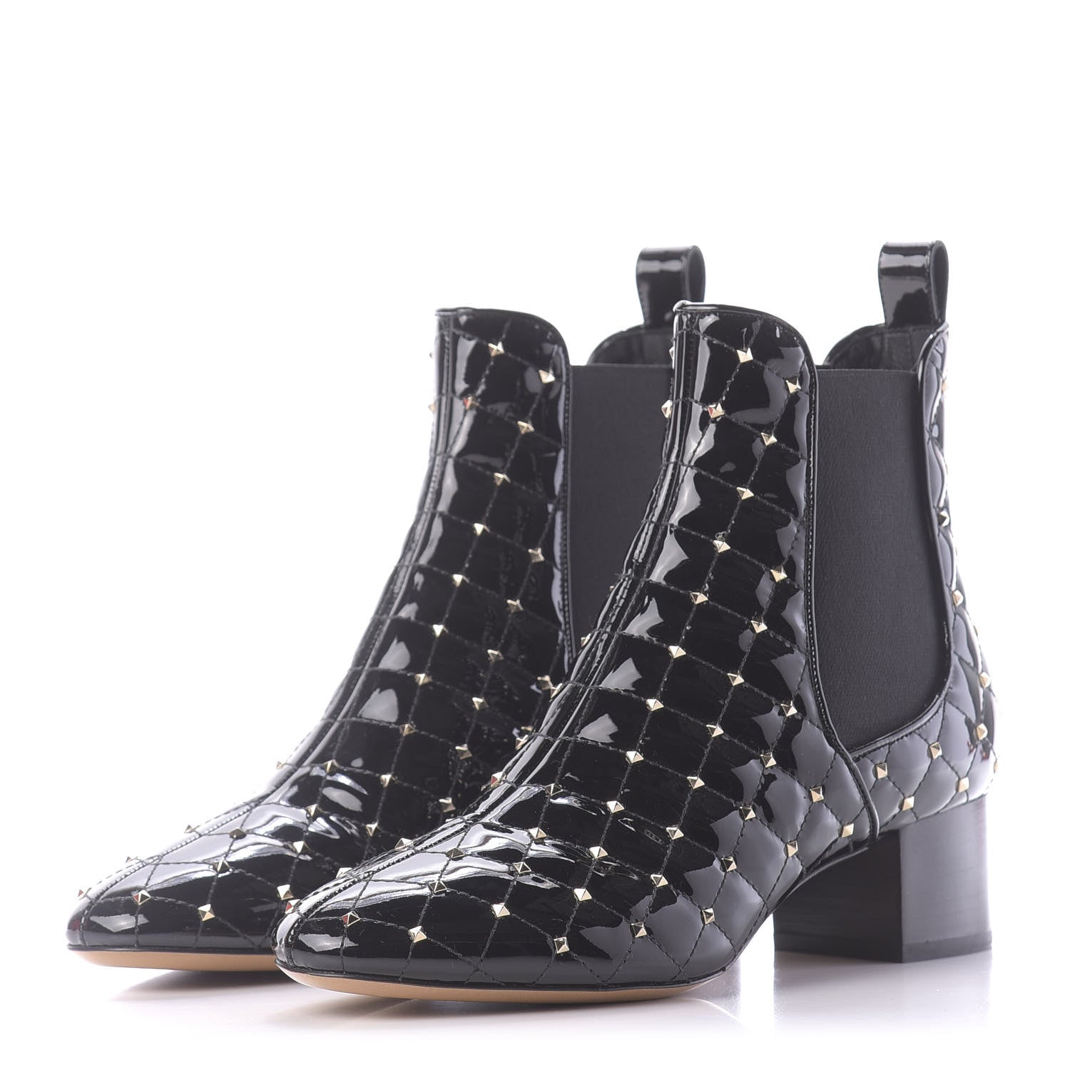 Valentino Garavani Patent Rockstud Spike Chelsea Ankle Boots 39 Black 3 of 11