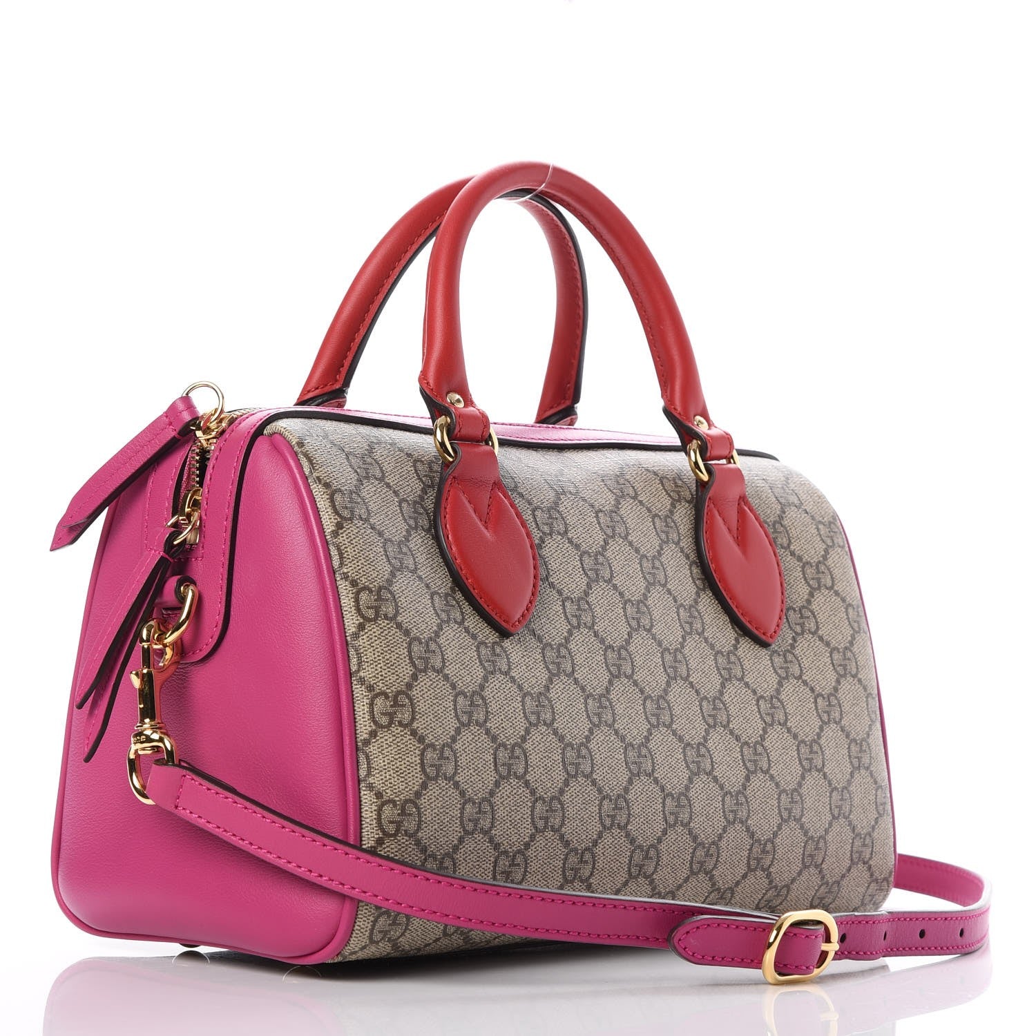 Gucci GG Supreme Monogram Moon Calfskin Small Boston Beige Ebony Hibiscus Red New Rosette 4 of 8