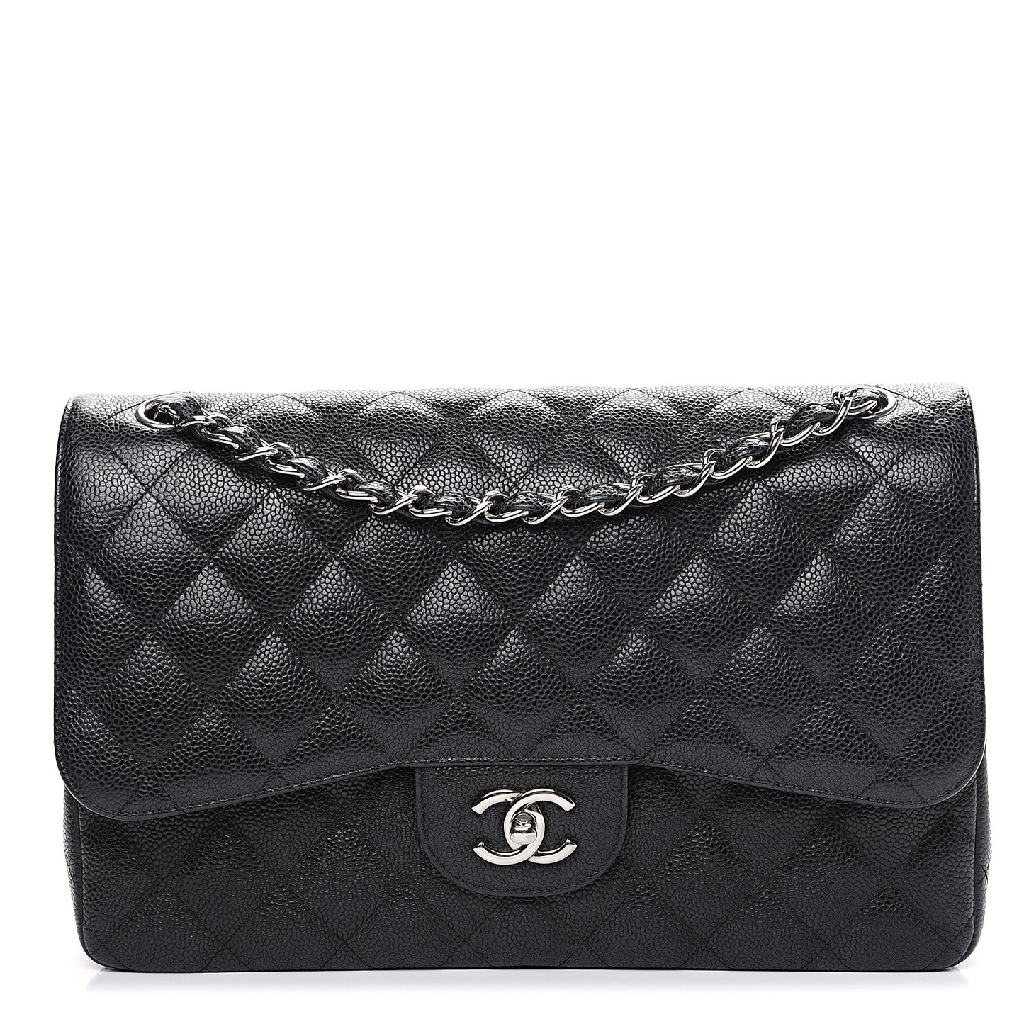 Caviar Quilted Jumbo Double Flap Black