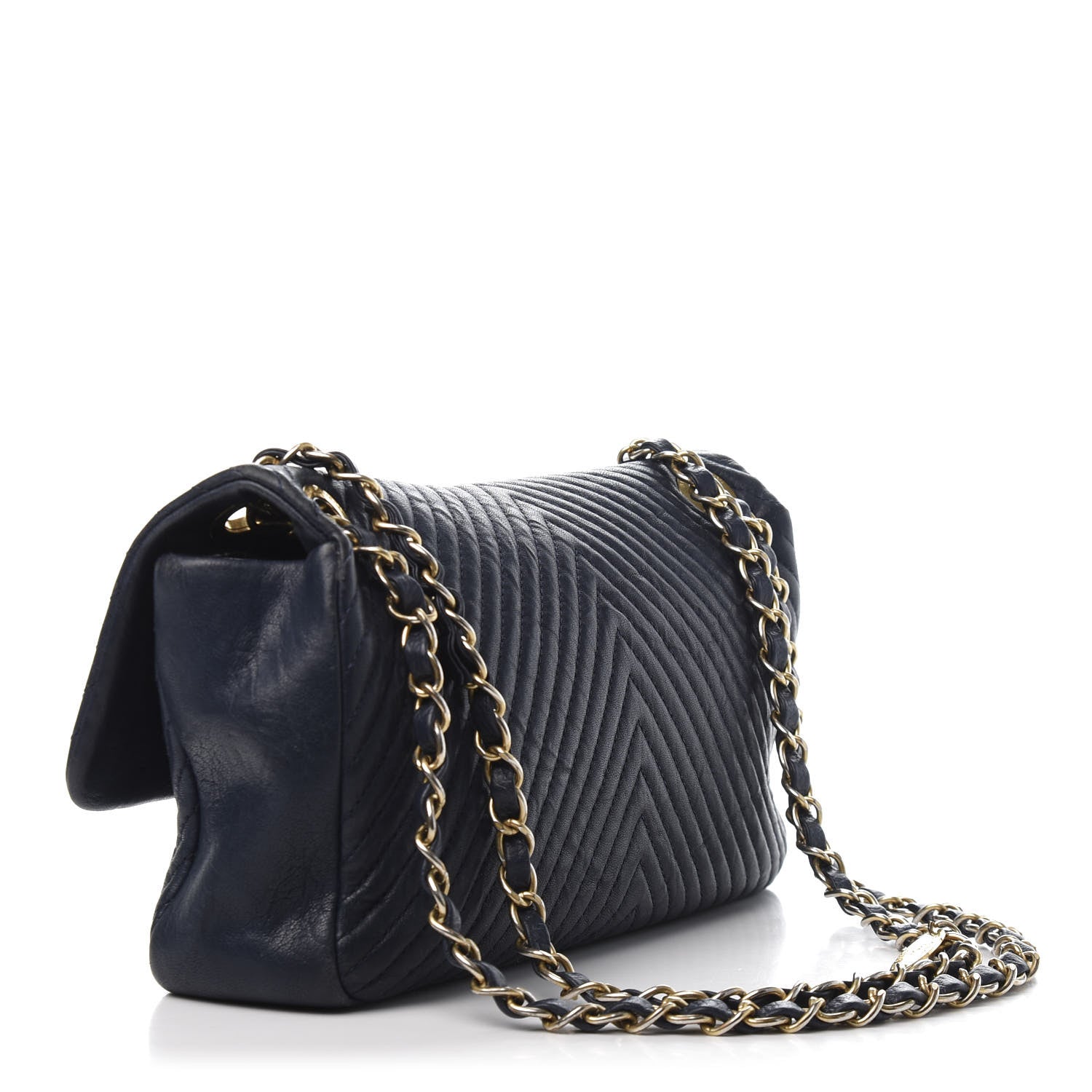 Chanel Calfskin Surpique Chevron Medium Flap Navy 3 of 12
