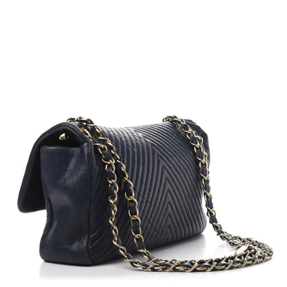 Chanel Calfskin Surpique Chevron Medium Flap Navy 3 of 12