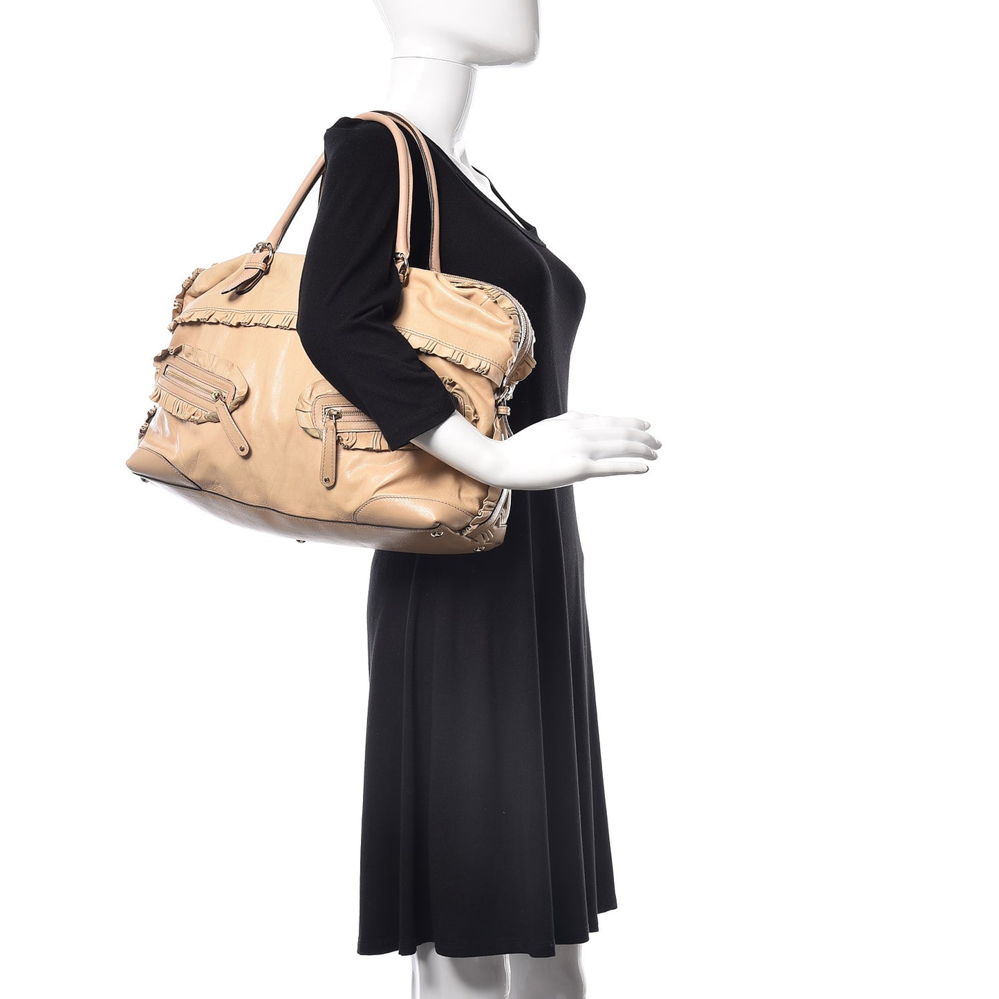 Calfskin Ruffle Medium Sabrina Boston Tote Nude