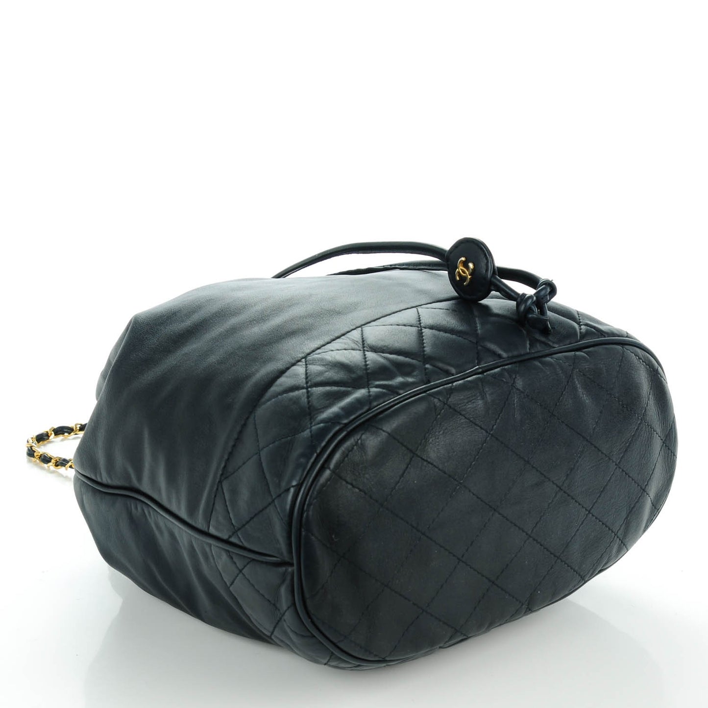 Lambskin Drawstring Shoulder Bag Navy