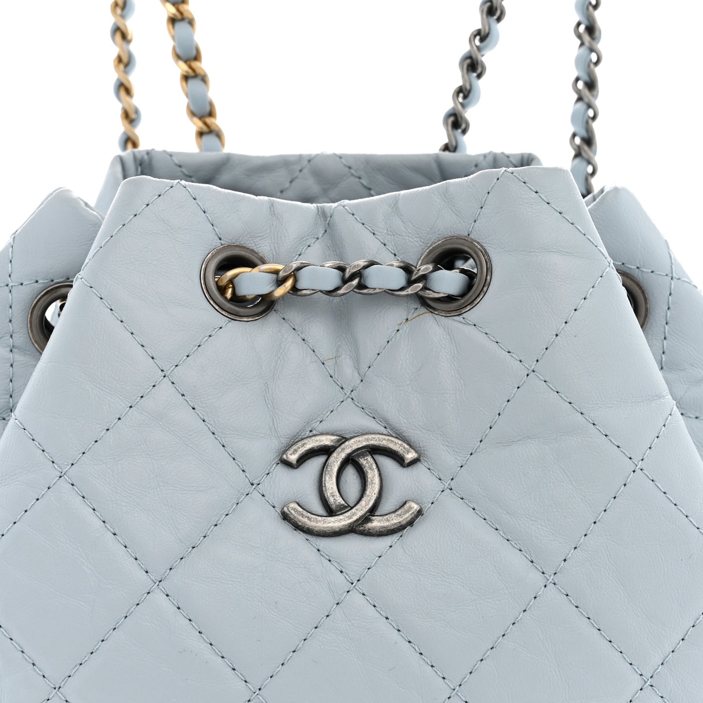 Aged Calfskin Quilted Small Gabrielle Backpack Light Blue
