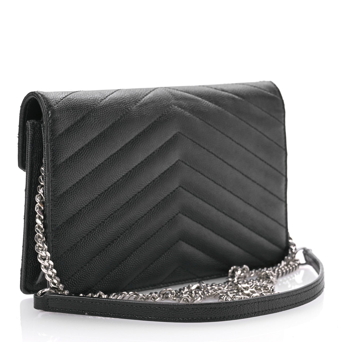 Grain De Poudre Matelasse Chevron Monogram Envelope Chain Wallet Black