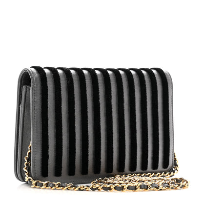 Chanel Iridescent Calfskin Velvet Stripe Wallet On Chain WOC Charcoal 3 of 12