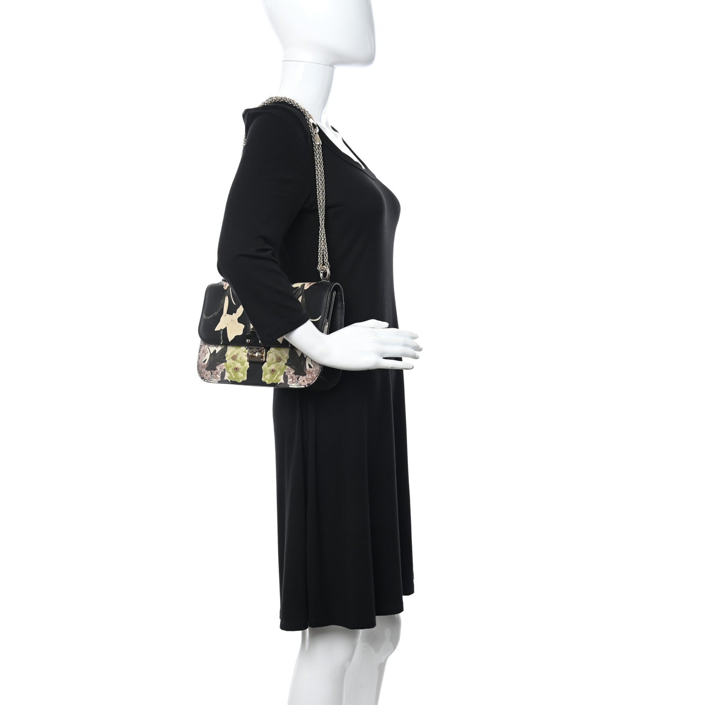 Vitello Floral Medium Glam Lock Rockstud Flap Black Multicolor