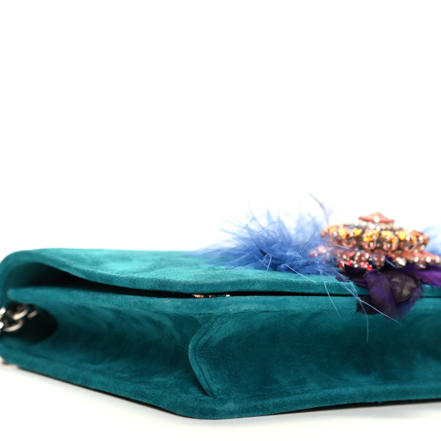 Camoscio Crystal Feather Embellished Wallet On Chain Ottanio