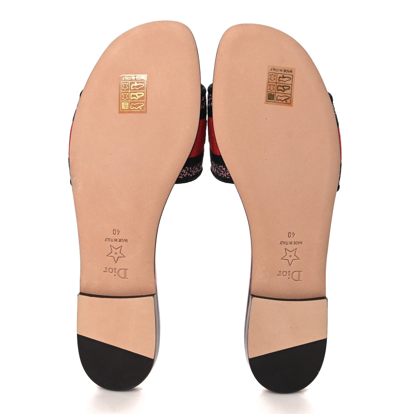 Canvas Tie and Dior Embroidered Dway Flat Slide Sandals 40 Spicy Red