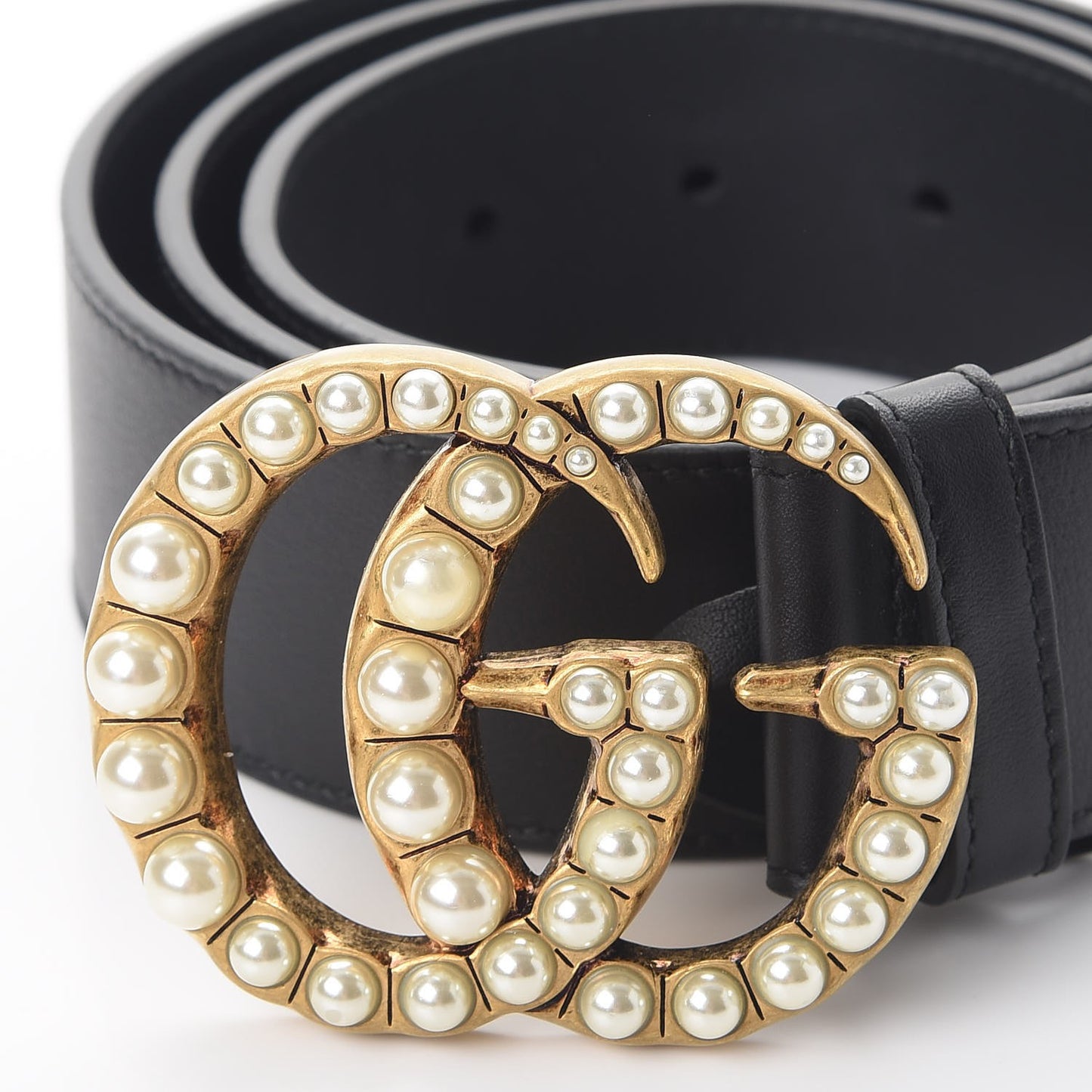 Moon Calfskin Pearl Double G 40mm Belt 90 36 Black Cream