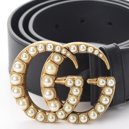 Gucci Moon Calfskin Pearl Double G 40mm Belt 90 36 Black Cream 6 of 8
