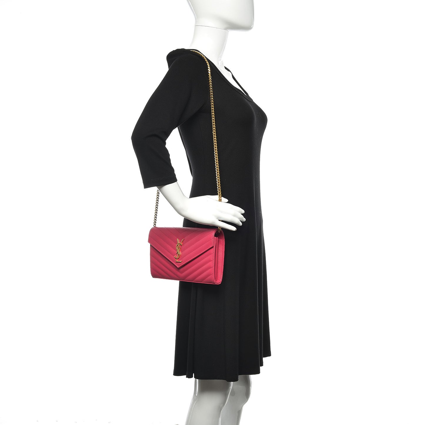 Grain De Poudre Matelasse Chevron Monogram Chain Wallet Fresh Fuchsia