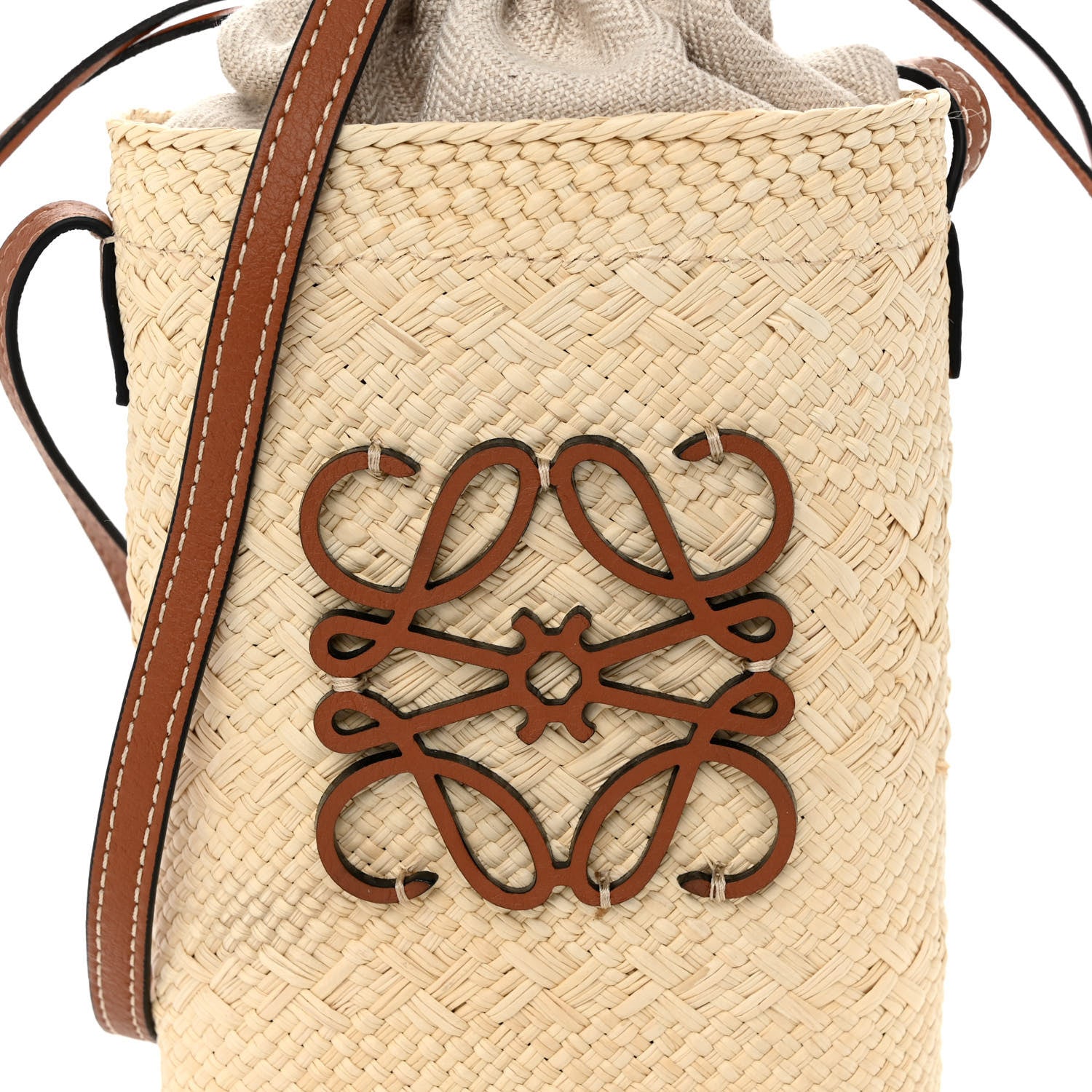 Loewe Calfskin Raffia Paulas Ibiza Square Bucket Bag Natural Tan 8 of 10