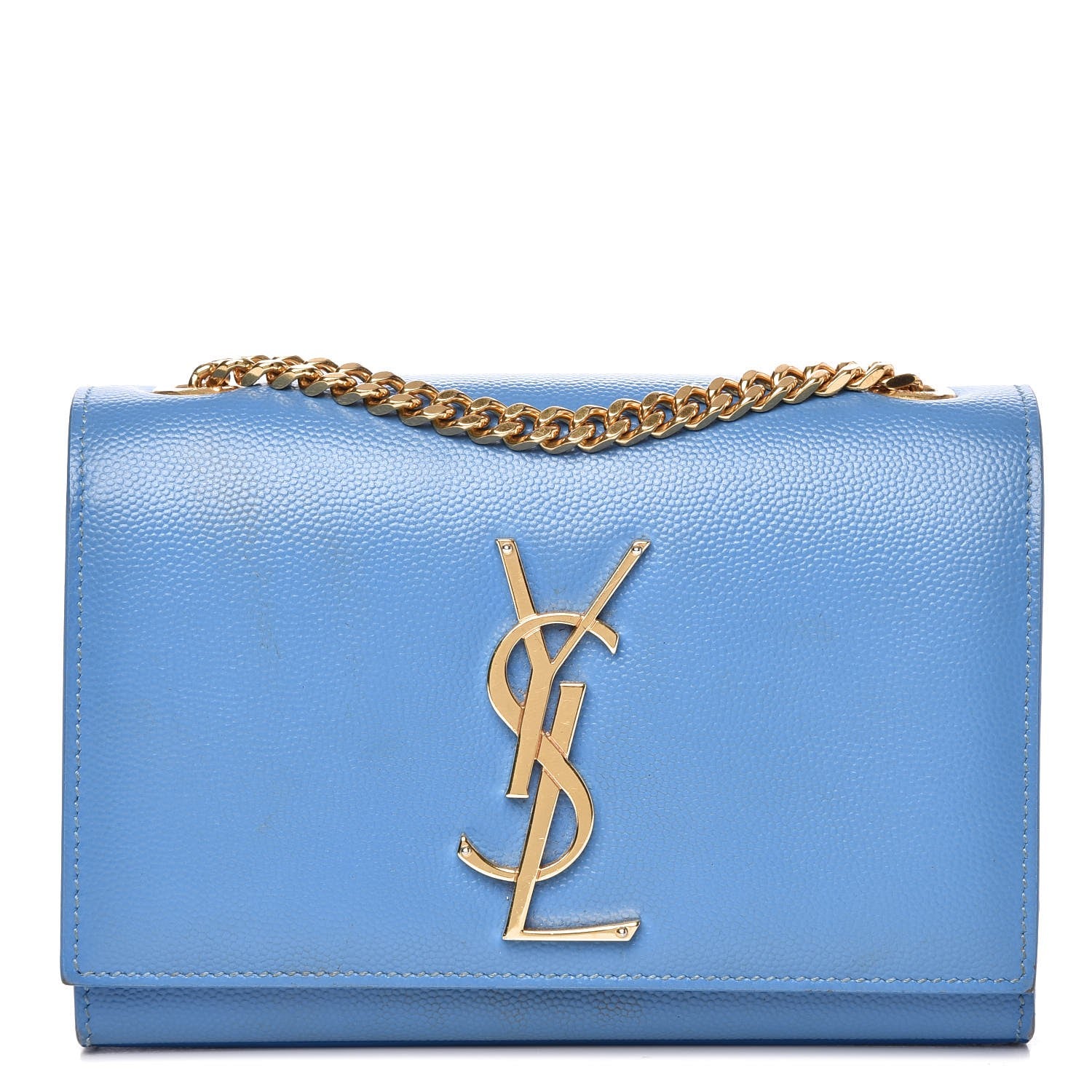 Saint Laurent Grain De Poudre Small Classic Monogram Kate Satchel Blue Clair 1 of 15
