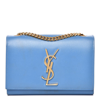 Saint Laurent Grain De Poudre Small Classic Monogram Kate Satchel Blue Clair 1 of 15
