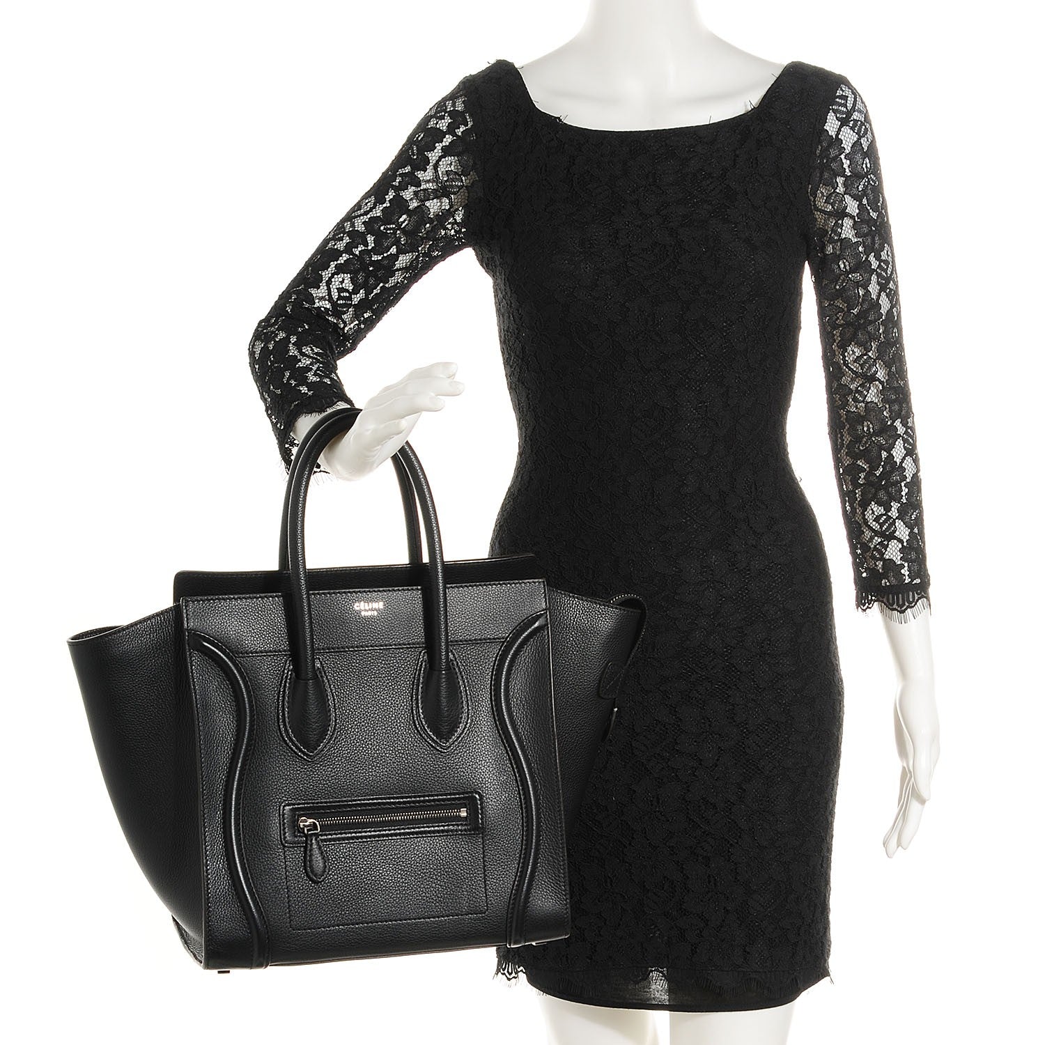 Celine Drummed Calfskin Mini Luggage Black 2 of 8