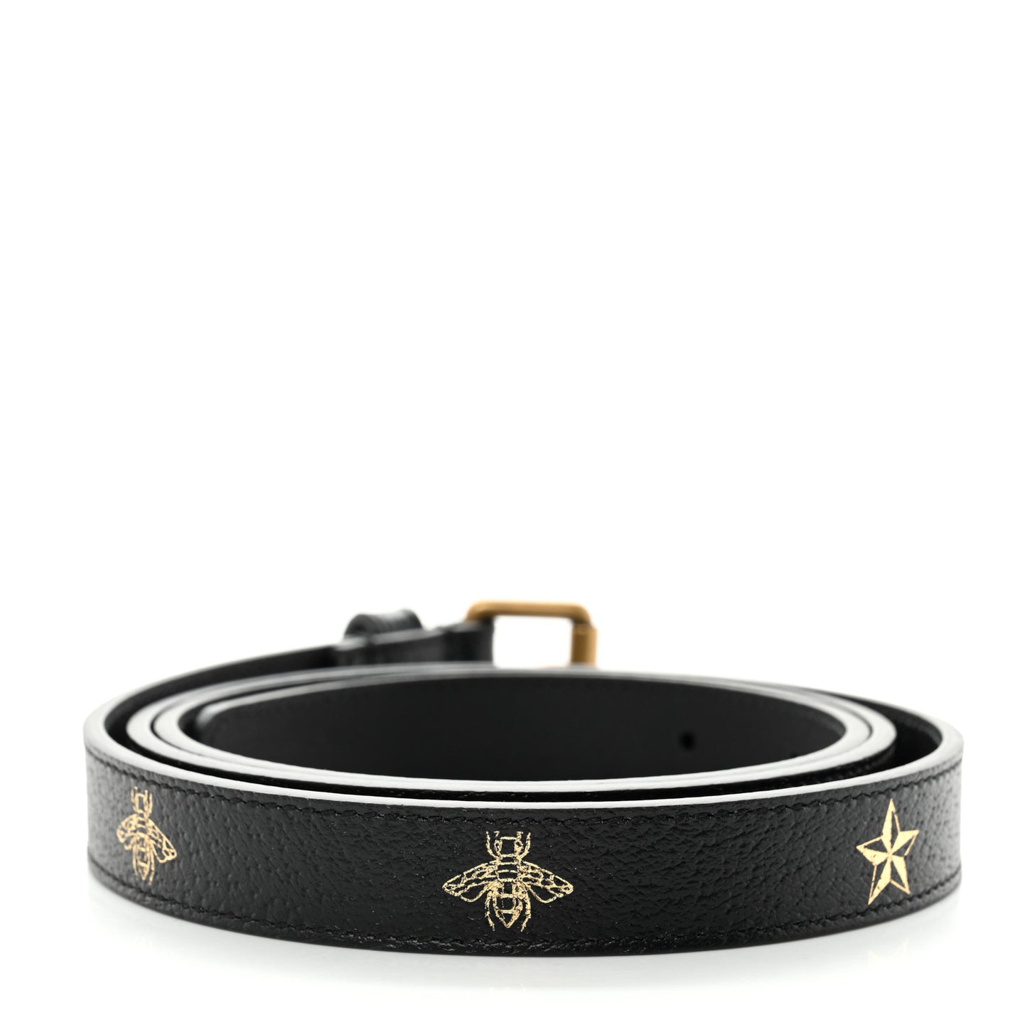 Textured Dollar Calfskin Bees And Stars Print Womens 20mm Belt 100 40 Black Gold