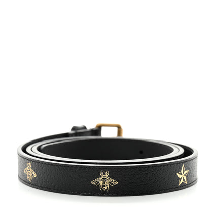 Gucci Textured Dollar Calfskin Bees And Stars Print Womens 20mm Belt 100 40 Black Gold 2 of 6
