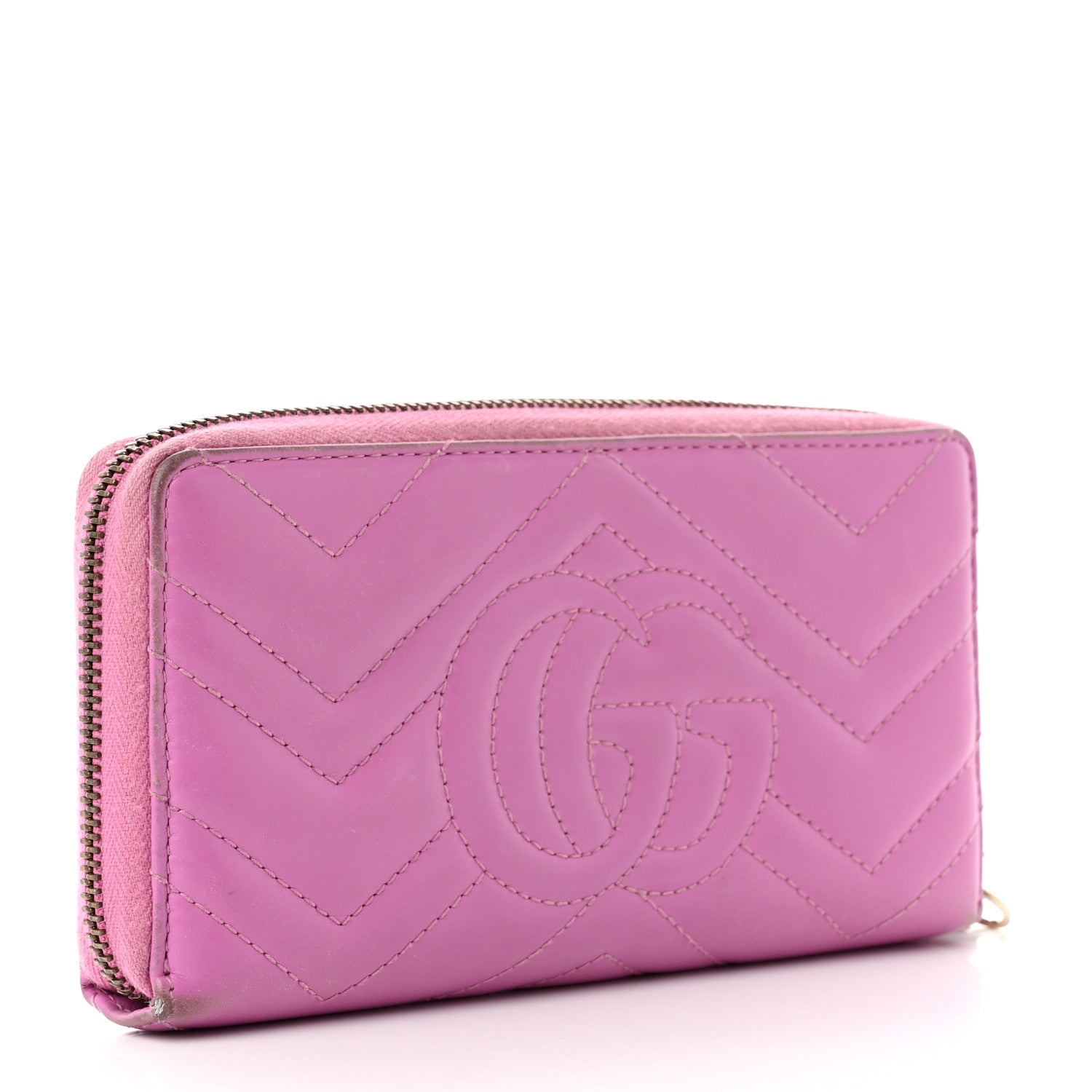 Gucci Calfskin Matelasse GG Marmont Zip Around Wallet Candy Mousse 3 of 11