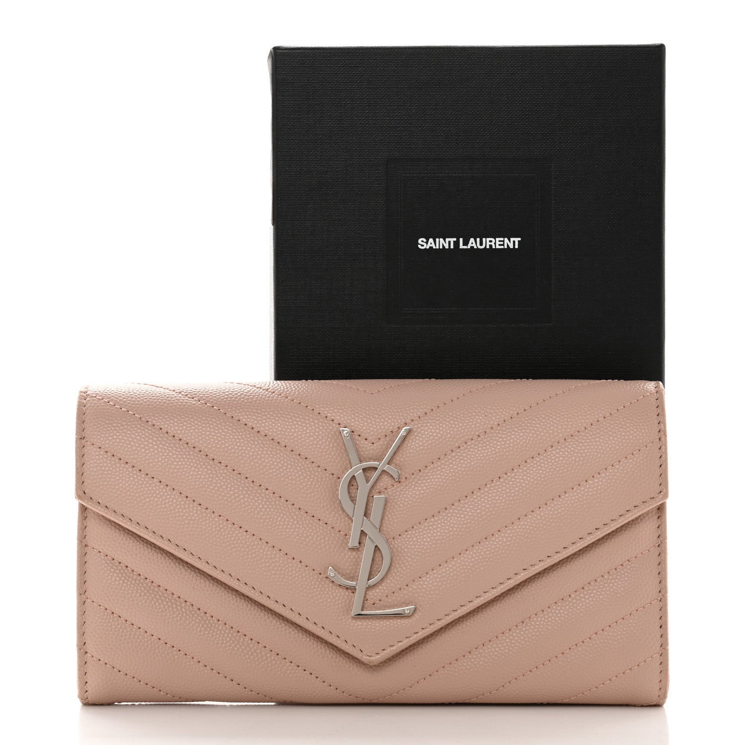 Saint Laurent Grain De Poudre Matelasse Chevron Monogram Flap Wallet Pale Pink 10 of 10