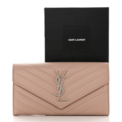 Saint Laurent Grain De Poudre Matelasse Chevron Monogram Flap Wallet Pale Pink 10 of 10