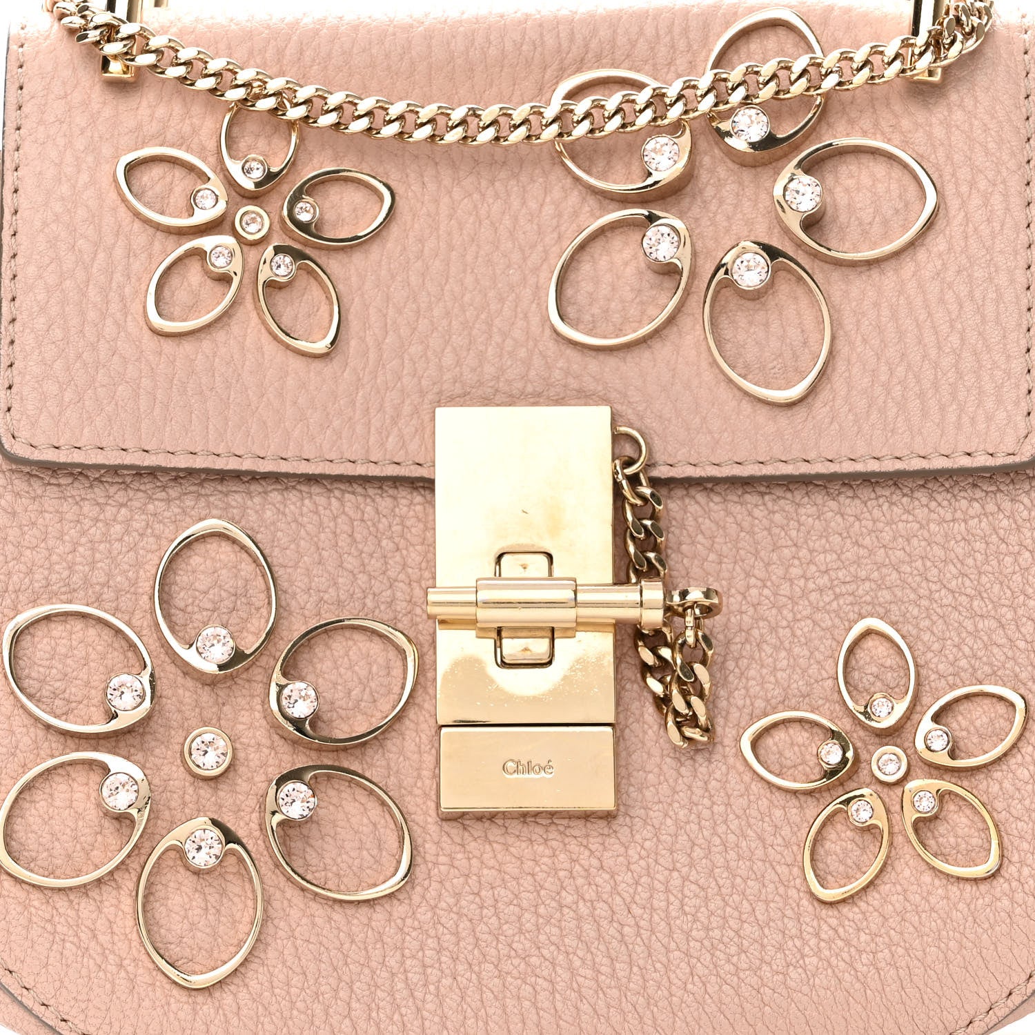 Chloe Grained Lambskin Flower Crystal Embellished Mini Drew Shoulder Bag Cement Pink 7 of 10