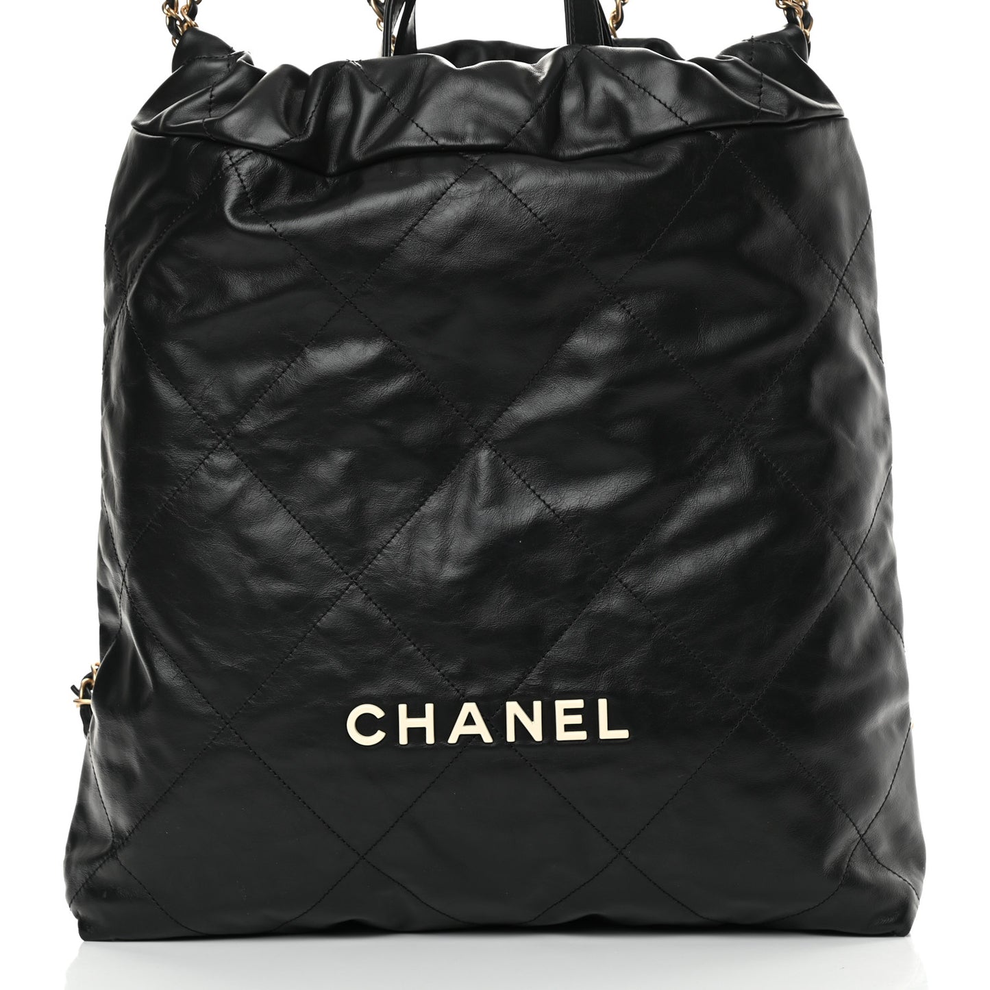Shiny Calfskin Quilted Chanel 22 Backpack Black