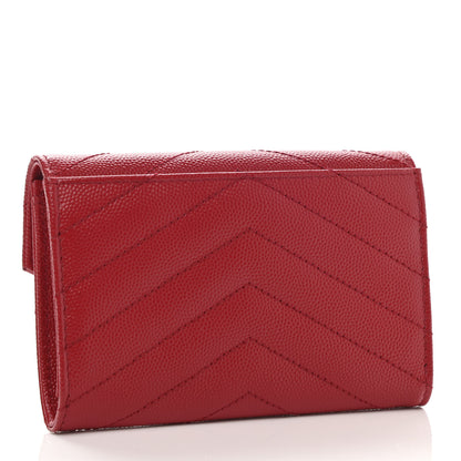 Saint Laurent Grain De Poudre Matelasse Chevron Small Monogram Envelope Wallet Rouge Eros 3 of 8