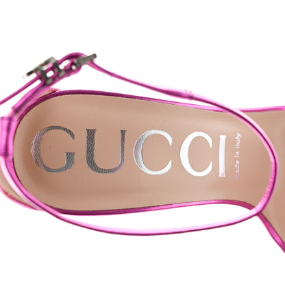 Gucci Metallic Calfskin GG Ankle Strap High Heel Sandals 40 Fuchsia 7 of 9